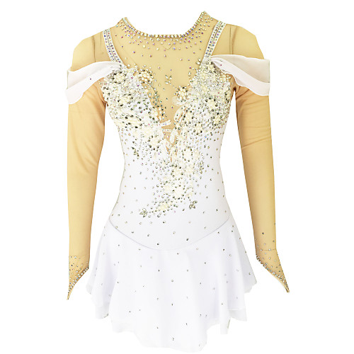 

21Grams Figure Skating Dress Women's Girls' Ice Skating Dress Yan pink Violet Yellow & Yellow Open Back Spandex Stretch Yarn High Elasticity Training Skating Wear Solid Colored Classic Crystal