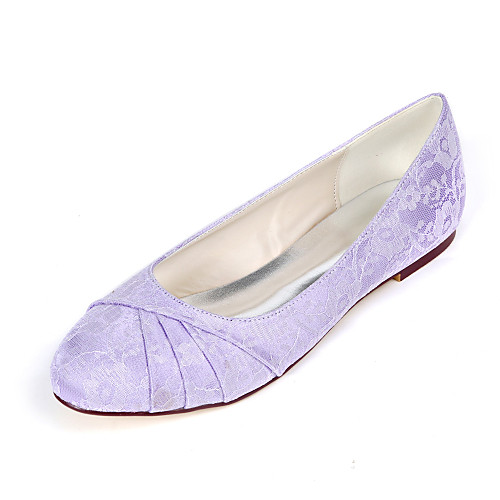 

Women's Wedding Shoes Flat Heel Round Toe Lace Sweet Fall / Spring & Summer White / Ivory / Light Purple / Party & Evening