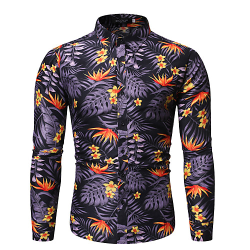 

Men's Shirt Graphic Floral Long Sleeve Daily Tops Black