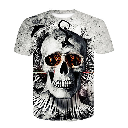 

Men's T shirt 3D Skull Print Short Sleeve Halloween Tops Streetwear Exaggerated White