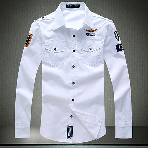 

Men's Shirt Solid Colored Letter Plus Size Long Sleeve Daily Tops Military White Army Green Navy Blue