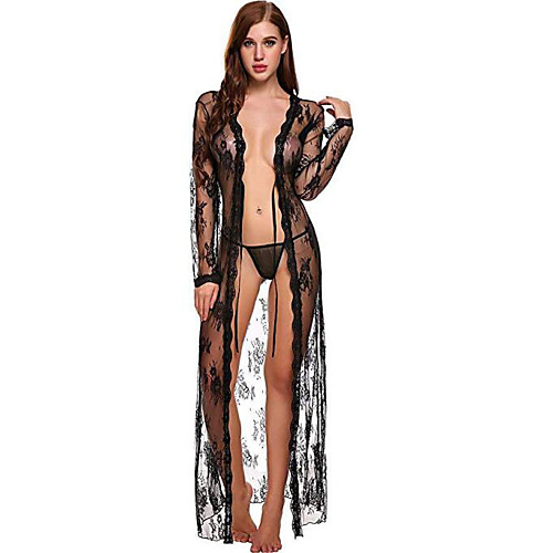 

Women's Lace Super Sexy Robes / Suits Nightwear Solid Colored Black White Blue S M L/StayCation