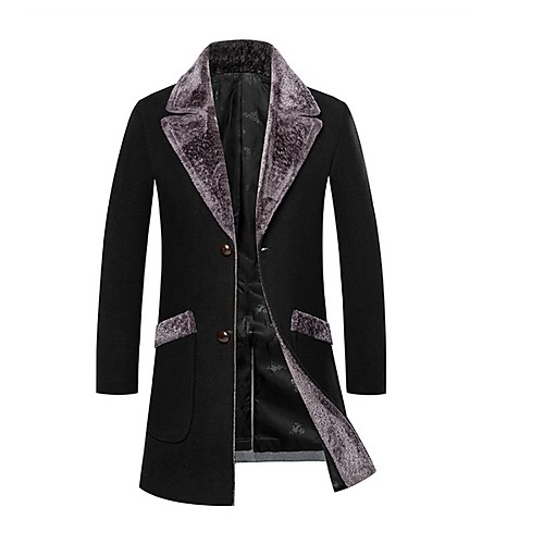 

Men's Solid Colored Coat Regular Daily Long Sleeve Polyester Coat Tops Black