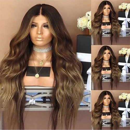 

Synthetic Wig kinky Straight Middle Part Wig Long Dark Brown / Dark Auburn Synthetic Hair 26 inch Women's Women Dark Brown