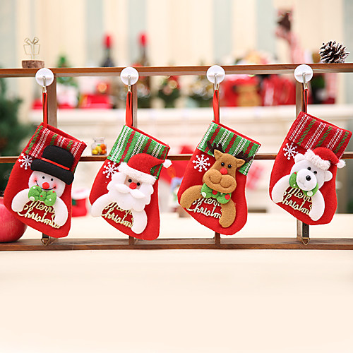 

Santa Stocking Sock Candy Bags Christmas Party Tree Ornamets Pendants Gift Bag For Children Fireplace Hanging Decor Party Supply-4Pcs