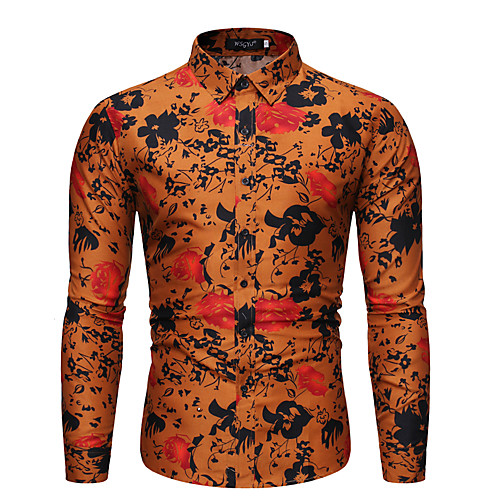 

Men's Shirt Other Prints Graphic Long Sleeve Daily Tops White Yellow