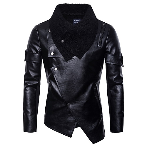 

Men's Solid Colored Punk & Gothic Fall & Winter Jacket Regular Daily Long Sleeve PU Coat Tops Black