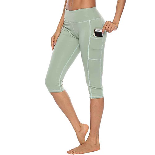 

Women's Pocket Yoga Pants Solid Color Fitness Gym Workout 3/4 Capri Pants Bottoms Activewear Breathable Quick Dry Soft Power Flex Stretchy Skinny
