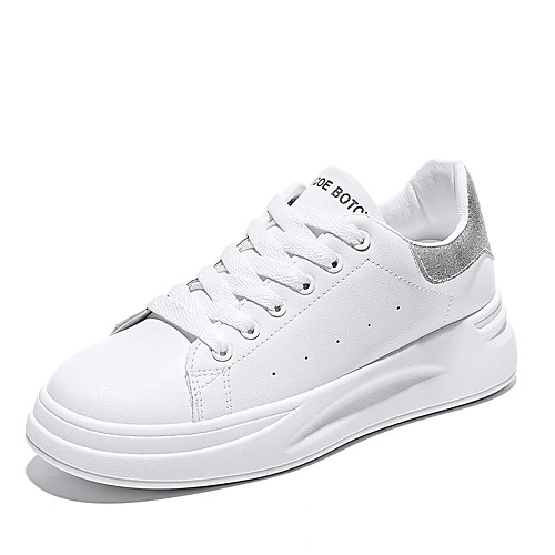 

Women's Sneakers Creepers Round Toe Leather Casual Walking Shoes Spring & Fall White / Silver / Rainbow