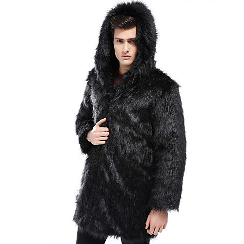 

Men's Solid Colored Winter Faux Fur Coat Long Daily Long Sleeve Faux Fur Coat Tops Black
