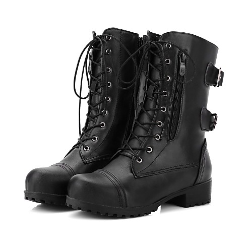 

Women's Boots Chunky Heel Round Toe PU Fall & Winter Black