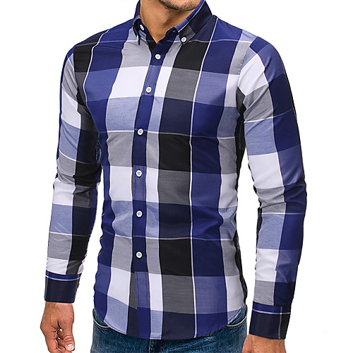 

Men's Shirt non-printing Plaid Long Sleeve Going out Tops Streetwear Blue Red