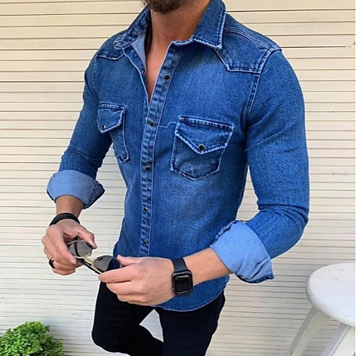 

Men's Shirt Solid Colored Long Sleeve Daily Tops Black Blue Navy Blue