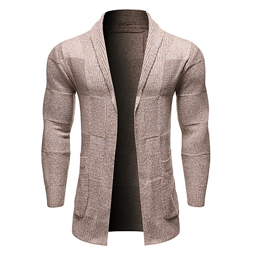 

Men's Solid Colored Cardigan Long Sleeve Sweater Cardigans Shirt Collar Khaki Dark Gray Navy Blue