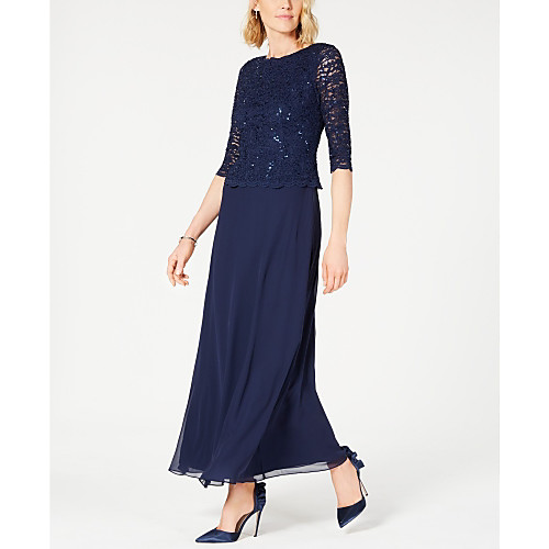 

A-Line Mother of the Bride Dress Plus Size Sparkle & Shine Jewel Neck Ankle Length Chiffon Lace Half Sleeve with Crystals 2021