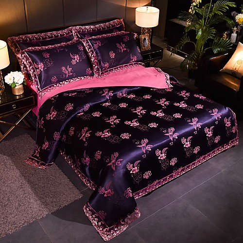 

Satin Jacquard Wedding 4 Piece Tencel Modal Lace Big Lace Bedding Set