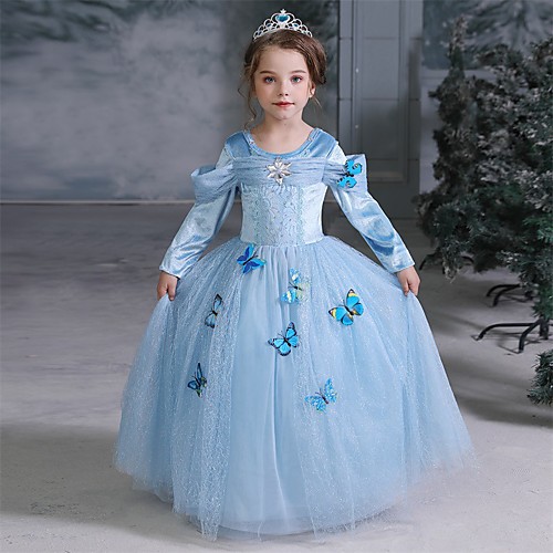 

Cinderella Fairytale Princess Dress Flower Girl Dress Girls' Movie Cosplay A-Line Slip Halloween Christmas Blue Dress Halloween