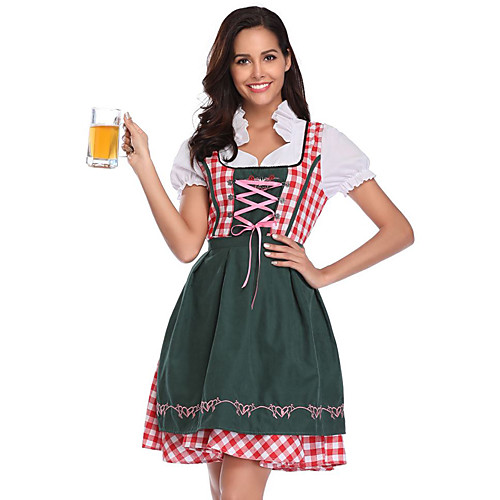 

Oktoberfest Beer Costume Dirndl Trachtenkleider Women's Top Dress Apron Bavarian Vacation Dress Costume