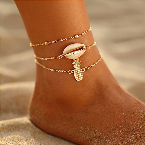

Ankle Bracelet Classic Bohemian Vintage Women's Body Jewelry For Gift Daily Retro Gold Plated Alloy Pineapple Shell Gold 3pcs