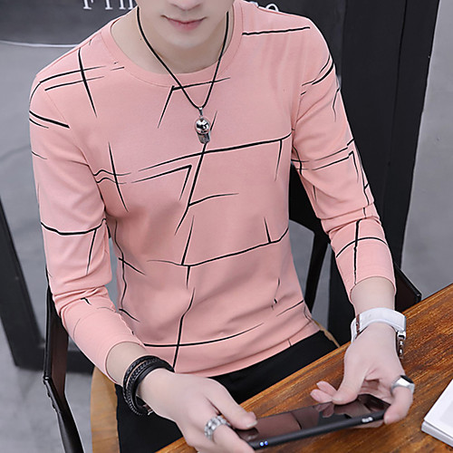 

Men's Striped T-shirt Daily Round Neck Blushing Pink / Long Sleeve