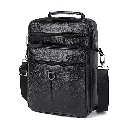 

Men's Zipper Cowhide Briefcase Solid Color Black / Coffee