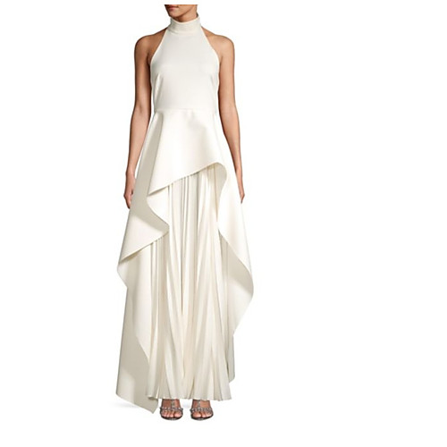 

A-Line Elegant Formal Evening Dress Halter Neck Sleeveless Ankle Length Taffeta with Pleats Ruffles 2021