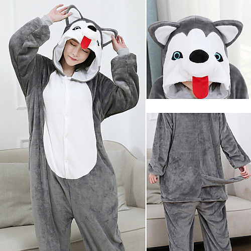 

Adults' Kigurumi Pajamas Husky Onesie Pajamas Flannelette Gray Cosplay For Men and Women Animal Sleepwear Cartoon Festival / Holiday Costumes