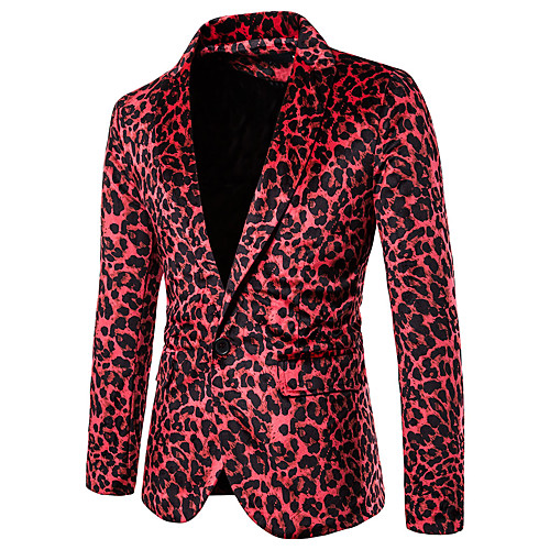 

Men's Blazer, Leopard Notch Lapel Polyester Red / Camel / Khaki