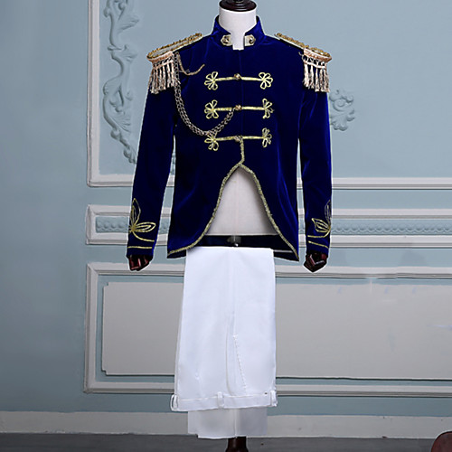 

Prince Aristocrat Retro Vintage Medieval Coat Pants Outfits Masquerade Men's Costume Blue Vintage Cosplay Party Long Sleeve Pantsuit / Jumpsuit