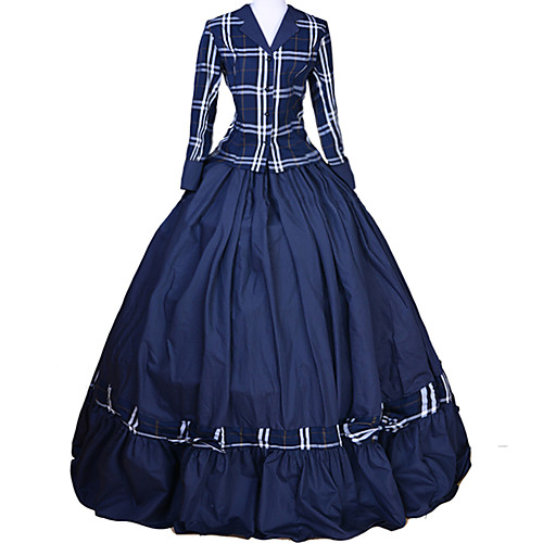 

Princess Maria Antonietta Rococo Victorian Vacation Dress Dress Party Costume Costume Prom Dress Women's Cotton Costume Ink Blue Vintage Cosplay Masquerade Party & Evening Long Sleeve Floor Length