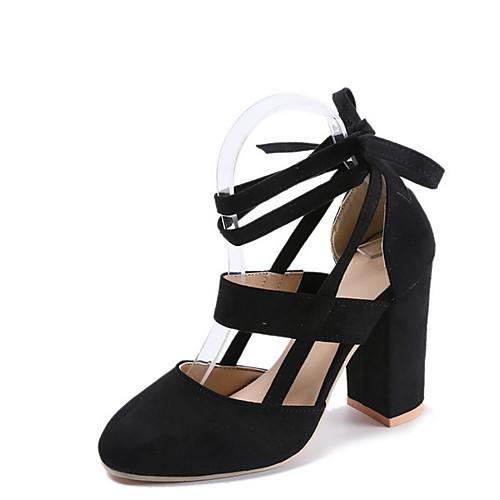 

Women's Heels Lace up Chunky Heel Round Toe Suede Summer Yellow / Pink / Black / Daily
