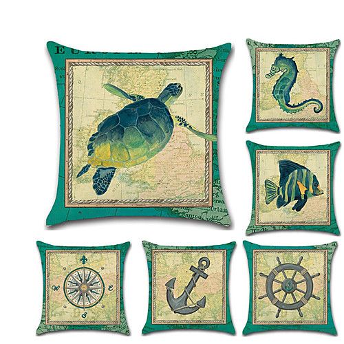 

6 pcs Linen Pillow Cover, Animal Nautical Chic & Modern Mediterranean Throw Pillow