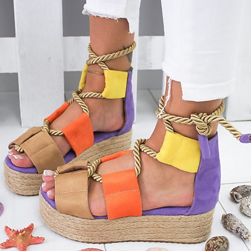 

Women's Sandals Flat Sandal Summer Flat Heel Round Toe Casual Daily Solid Colored PU Purple / Yellow / Blue