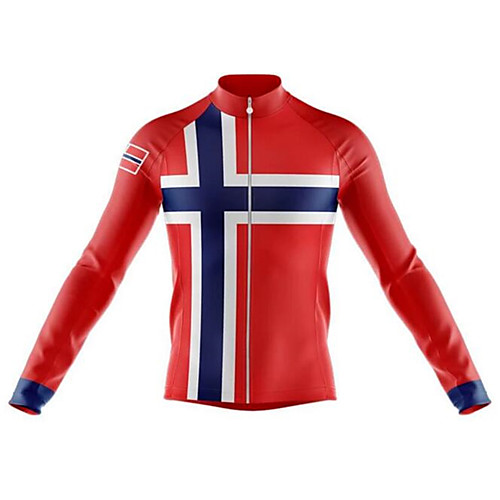 

21Grams Norway National Flag Men's Long Sleeve Cycling Jersey - Black / Red Bike Jersey Top Thermal Warm UV Resistant Breathable Sports Winter 100% Polyester Mountain Bike MTB Road Bike Cycling