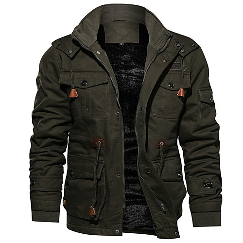 

Men's Jacket Regular Solid Colored Daily Black Army Green Khaki S M L XL