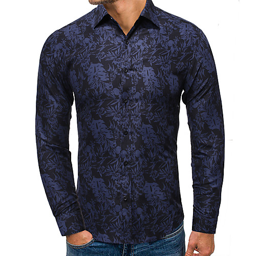 

Men's Shirt Other Prints Graphic Long Sleeve Daily Tops Blue Brown