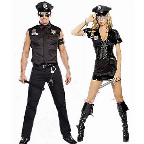 

Police Cosplay Costume Masquerade Adults' Couple's Cosplay Halloween Halloween Festival / Holiday Polyster Black / Blue Black Couple's Easy Carnival Costumes