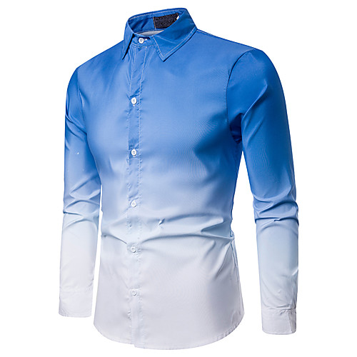 

Men's Shirt Color Block Patchwork Long Sleeve Party Tops Basic Blue Red