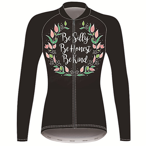 

21Grams Peace & Love Women's Long Sleeve Cycling Jersey - Black Bike Jersey Top Thermal / Warm UV Resistant Breathable Sports Winter 100% Polyester Mountain Bike MTB Road Bike Cycling Clothing Apparel