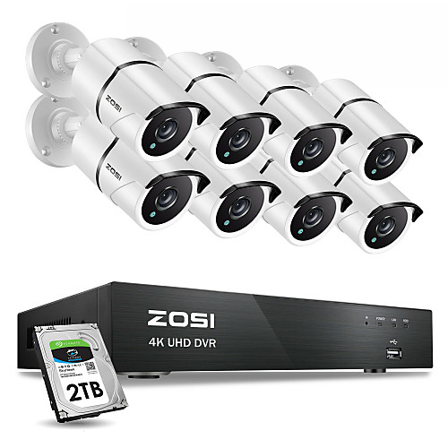 

ZOSI 4K 8CH Ultra HD CCTV Camera System H.265 DVR Kit with 2TB HDD 8PCS 8MP TVI Outdoor Home Video Security Surveillance System