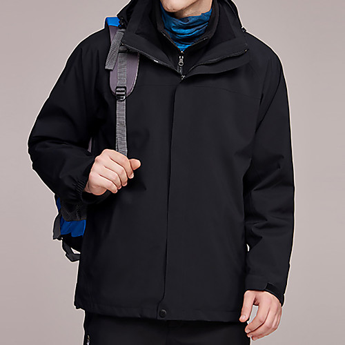 

Men's Hiking Jacket Hiking 3-in-1 Jackets Winter Outdoor Solid Color Waterproof Windproof Warm Soft Jacket Top Camping / Hiking / Caving Traveling Black Red Blue Orange