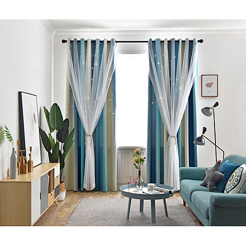 

Two Panel Korean Style Fresh Style Hollowed Out Stars Blackout Curtains Living Room Bedroom Children's Room Curtains