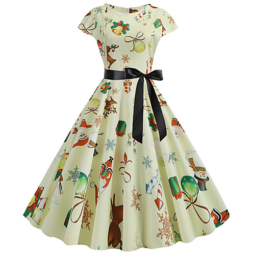 

Santa Claus Christmas Dress Women's Adults' Leisure Christmas Christmas Polyester Dress / Belt