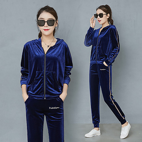 

Women's 2-Piece Full Zip Velour Tracksuit Sweatsuit Jogging Suit 2pcs Winter Running Fitness Breathable Warm Soft Sportswear Athletic Clothing Set Clothing Suit Long Sleeve Activewear Stretchy