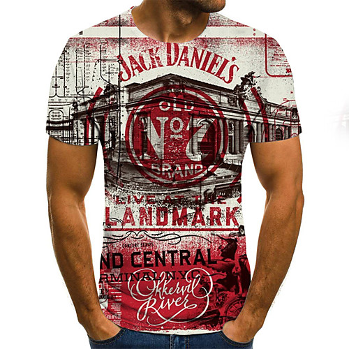 

Men's Plus Size 3D Graphic Pleated Print T-shirt Street chic Weekend Round Neck Wine / Short Sleeve