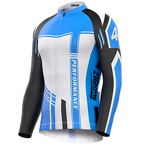 

21Grams Men's Long Sleeve Cycling Jersey Winter Spandex Polyester Blue / White Patchwork Bike Jersey Top Mountain Bike MTB Road Bike Cycling Thermal / Warm UV Resistant Breathable Sports Clothing