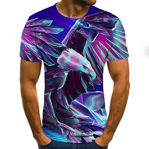 

Men's Plus Size 3D Graphic Patchwork Print T-shirt Basic Street chic Daily Going out Round Neck Rainbow / Short Sleeve