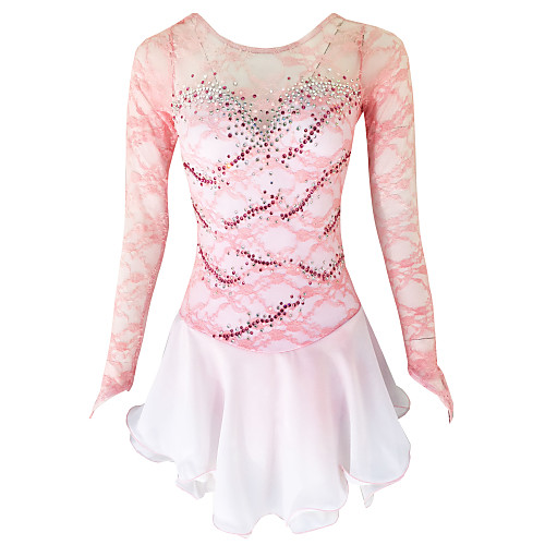 

21Grams Figure Skating Dress Women's Girls' Ice Skating Dress Pink Open Back Spandex Stretch Yarn High Elasticity Training Skating Wear Solid Colored Classic Crystal / Rhinestone Long Sleeve Ice