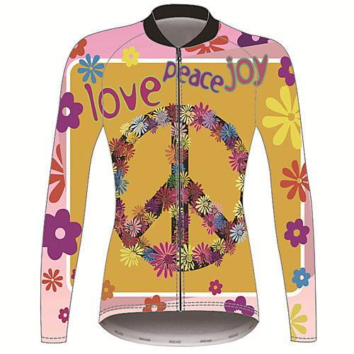 

21Grams Peace Sign Women's Long Sleeve Cycling Jersey - Yellow Bike Jersey Top Thermal / Warm UV Resistant Breathable Sports Winter Fleece 100% Polyester Mountain Bike MTB Road Bike Cycling Clothing