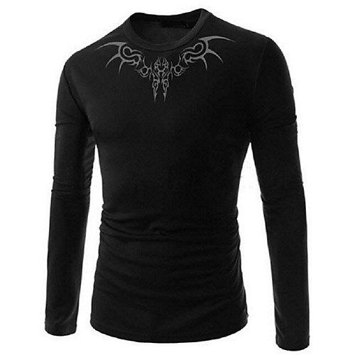 

Men's Daily Sports Basic / Elegant EU / US Size T-shirt - Graphic / Solid Colored Round Neck Black / Long Sleeve